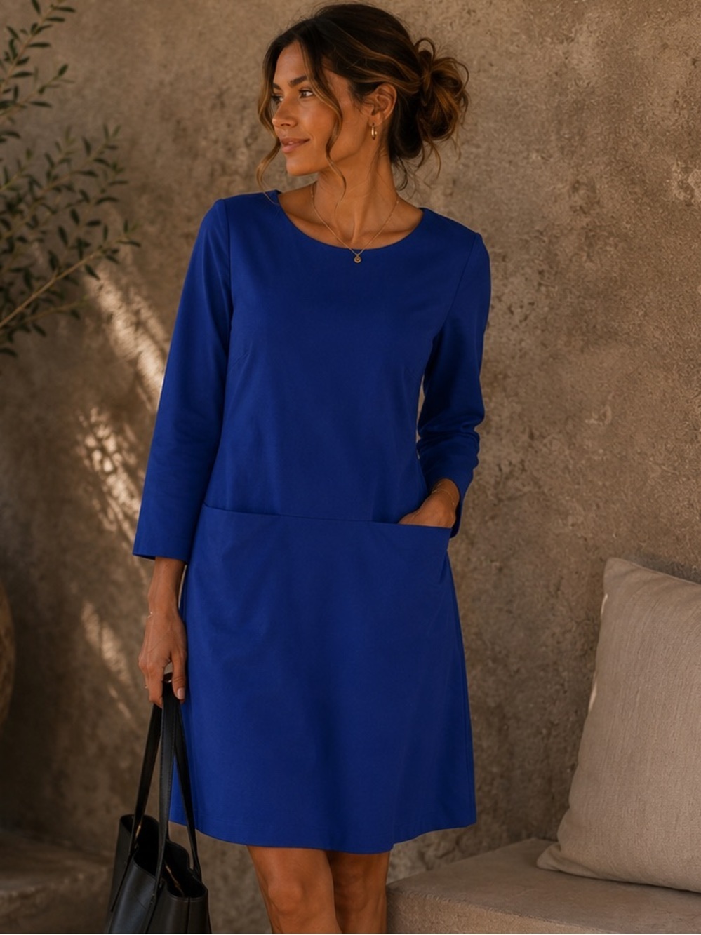 JCREW colbalt blue front pocket long sleeve knee length dress sz 6